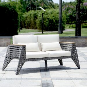 Manhattan Comfort Eiffel Outdoor Patio Conversation Set in Grey and Cream