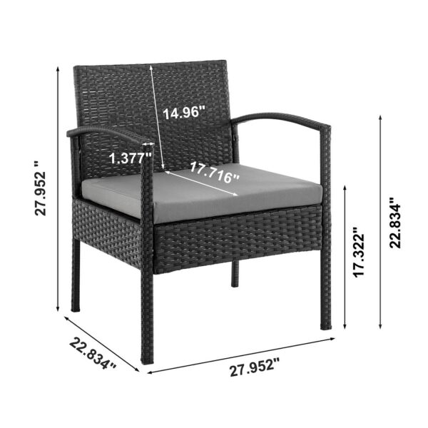 Manhattan Comfort Noli Steel Rattan 3-Piece Patio Conversation Set with Cushions in Grey