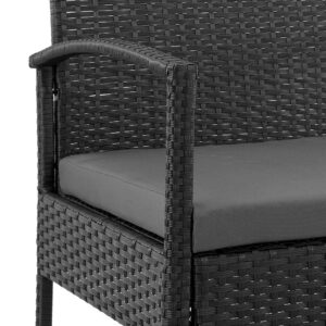 Manhattan Comfort Noli Steel Rattan 3-Piece Patio Conversation Set with Cushions in Grey