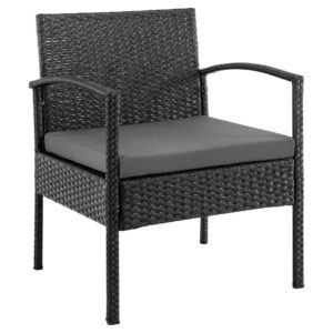 Manhattan Comfort Noli Steel Rattan 4-Piece Patio Conversation Set with Cushions in Grey