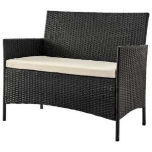 Manhattan Comfort Imperia Steel Rattan 4-Piece Patio Conversation Set with Cushions in Cream