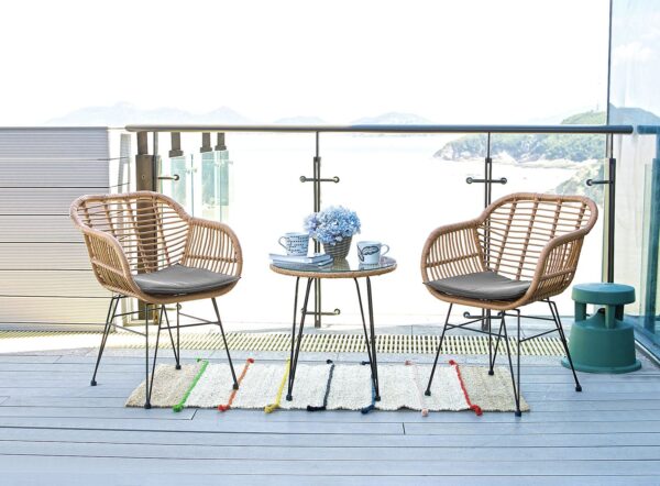 Manhattan Comfort Antibes 1.0 Steel Rattan 3-Piece Patio Conversation Set with Cushions in Grey