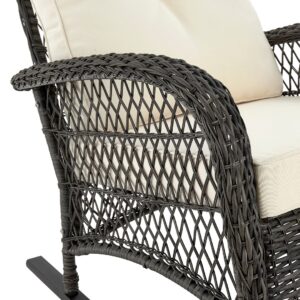 Manhattan Comfort Furttuo Steel Rattan Outdoor Rocking Chair with Cushions in Cream