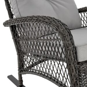 Manhattan Comfort Furttuo Steel Rattan Outdoor Rocking Chair with Cushions in Grey