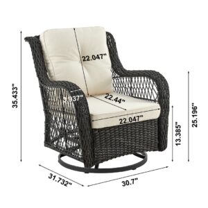 Manhattan Comfort Fruttuo Swivel Steel Rattan 3-Piece Patio Conversation Set with Cushions in Cream