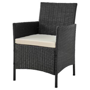 Manhattan Comfort Imperia Steel Rattan 3-Piece Patio Conversation Set with Cushions in Cream