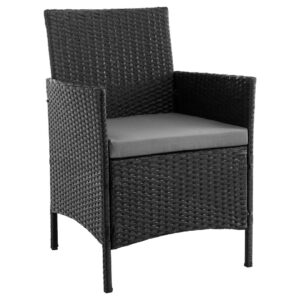 Manhattan Comfort Imperia Steel Rattan 3-Piece Patio Conversation Set with Cushions in Grey