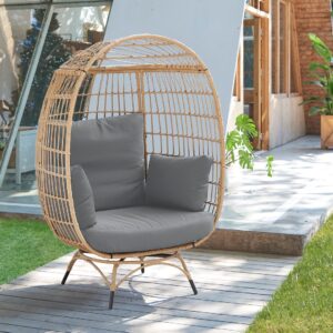 Manhattan Comfort Spezia Freestanding Steel and Rattan Outdoor Egg Chair with Cushions in Grey