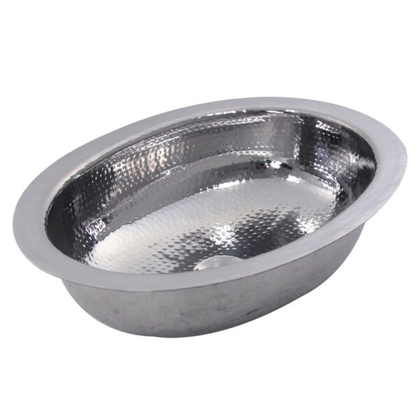 Nantucket OVS Brightwork Home Collections 17.75 x 13.75 Inch Hand Hammered Stainless Steel Oval Undermount Bathroom Sink