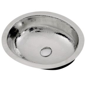 Nantucket OVS Brightwork Home Collections 17.75 x 13.75 Inch Hand Hammered Stainless Steel Oval Undermount Bathroom Sink