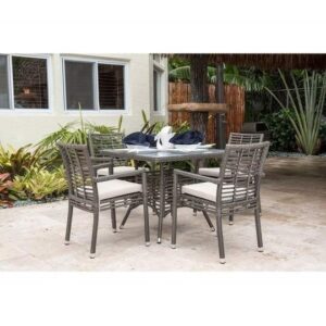 Panama Jack PJO-1601-GRY-5DA-CUSH Graphite 5-Piece Arm Chair and Dining Set with Cushions