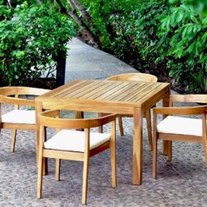 Panama Jack PJO-3601-NAT-5DA-CUSH Bali Teak 5 Piece Square Dining Table with Cushions - Brown