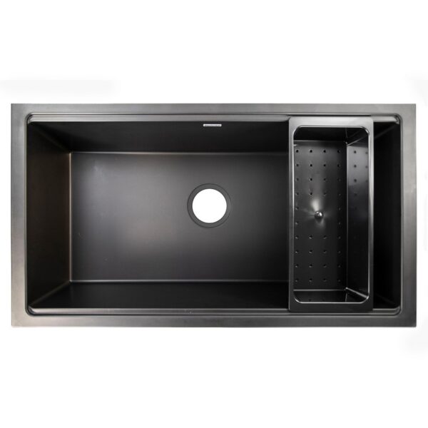 Nantucket Sinks PR3419-NBL-UM Plymouth 33 3/4 Inch Single Bowl Granite Composite Undermount Kitchen Sink in Black