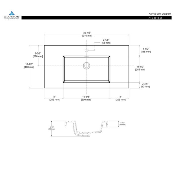 Blossom A10 3618 25 36 Inch Acrylic Top-Mount Basin