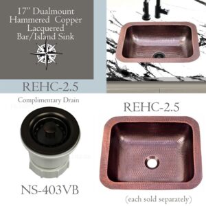 Nantucket Sinks REHC-2.5 Brightwork 17 Inch Single Bowl Copper Undermount or Overmount Bar-Prep Kitchen Sink - Copper