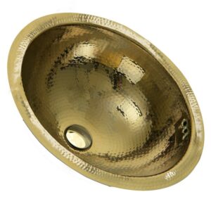 Nantucket Sinks RLB 16-1/2 Inch Hammered Brass Round Undermount Bathroom Sink With Overflow