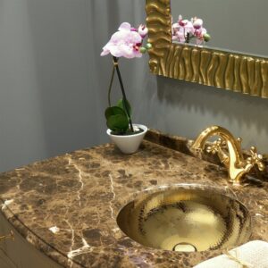 Nantucket Sinks RLB 16-1/2 Inch Hammered Brass Round Undermount Bathroom Sink With Overflow