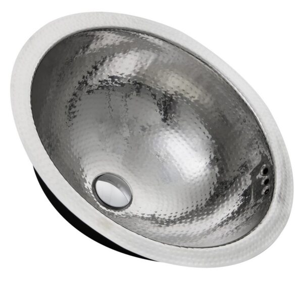 Nantucket Sinks RLS-OF 17 Inch Hand Hammered Stainless Steel Round Undermount Bathroom Sink With Overflow