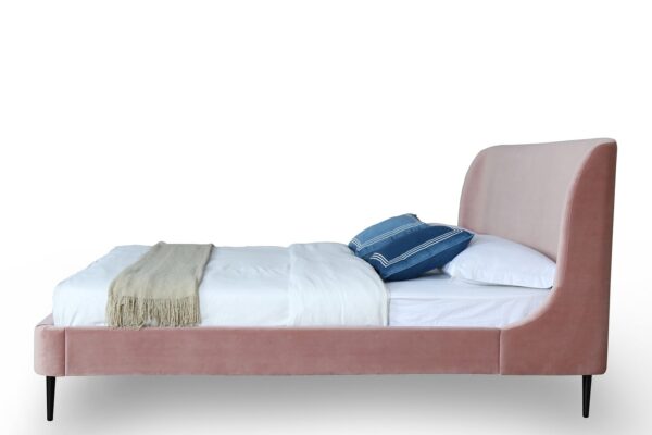 Manhattan Comfort Heather Full-Size Bed in Velvet Blush and Black Legs