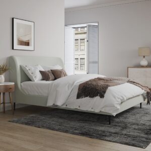 Manhattan Comfort Heather Full-Size Bed in Velvet Cream and Black Legs