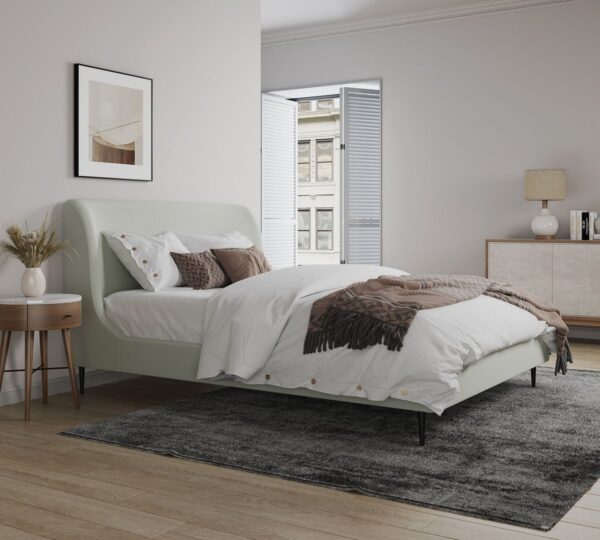 Manhattan Comfort Heather Full-Size Bed in Velvet Cream and Black Legs