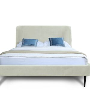 Manhattan Comfort Heather Full-Size Bed in Velvet Cream and Black Legs