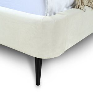 Manhattan Comfort Heather Full-Size Bed in Velvet Cream and Black Legs