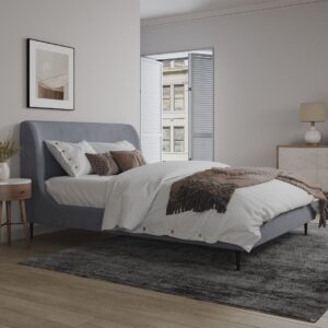 Manhattan Comfort Heather Full-Size Bed in Velvet Grey and Black Legs