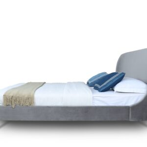 Manhattan Comfort Heather Full-Size Bed in Velvet Grey and Black Legs