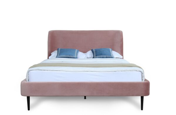 Manhattan Comfort Heather Queen Bed in Velvet Blush and Black Legs