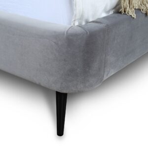 Manhattan Comfort Heather Queen Bed in Velvet Grey and Black Legs