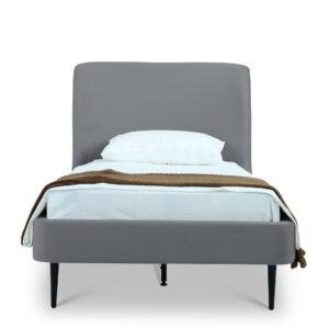 Manhattan Comfort Heather Velvet Twin Bed in Grey with Black Legs