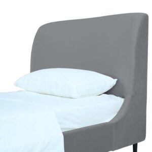 Manhattan Comfort Heather Velvet Twin Bed in Grey with Black Legs