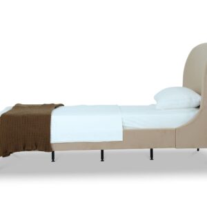 Manhattan Comfort Heather Velvet Twin Bed in Taupe with Black Legs