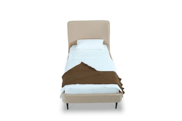 Manhattan Comfort Heather Velvet Twin Bed in Taupe with Black Legs