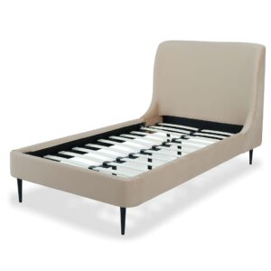 Manhattan Comfort Heather Velvet Twin Bed in Taupe with Black Legs