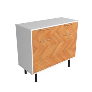 Manhattan Comfort Mid-Century Modern Liam Sideboard with 4 Shelves in White and Wood