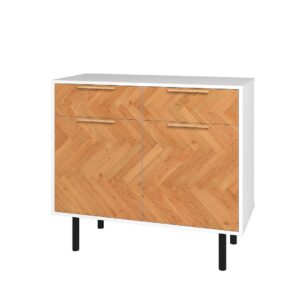 Manhattan Comfort Mid-Century Modern Liam Sideboard with 4 Shelves in White and Wood