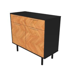 Manhattan Comfort Mid-Century Modern Liam Sideboard with 4 Shelves in Black and Wood