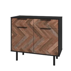 Manhattan Comfort Mid-Century Modern Liam Sideboard with 4 Shelves in Black and Brown