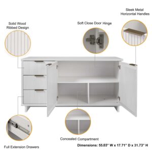 Manhattan Comfort Granville 55.07" Modern Sideboard with 3 Full Extension Drawers in White