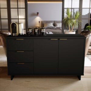 Manhattan Comfort Granville 55.07" Modern Sideboard with 3 Full Extension Drawers in Black