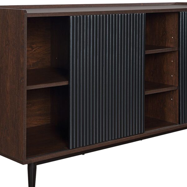 Manhattan Comfort Duane 59.05 Modern Ribbed Sideboard with Adjustable Shelves in Dark Brown and Black