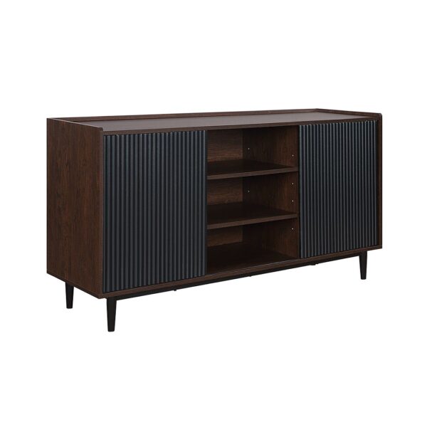 Manhattan Comfort Duane 59.05 Modern Ribbed Sideboard with Adjustable Shelves in Dark Brown and Black