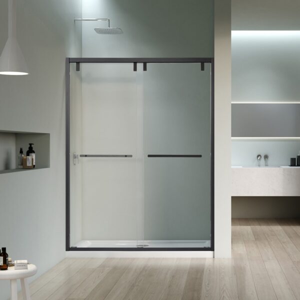 Altair SD80252-BP-MB Caspar 52 x 76 Inch By Pass Semi Frameless Shower Door with Clear Glass - Matte Black