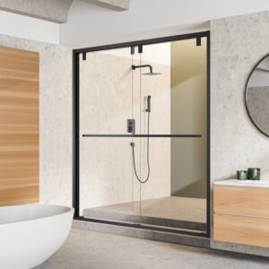 Altair SD80260-BP-MB Caspar 60 x 76 Inch By Pass Semi Frameless Shower Door with Clear Glass - Matte Black