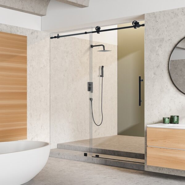 Altair SD80460-SS-MB Gareth 60 x 78 Inch Single Sliding Frameless Shower Door with Clear Glass - Matte Black