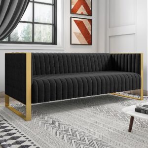 Manhattan Comfort Trillium 83.07 in. Black and Gold 3-Seat Sofa