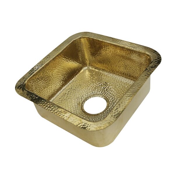 Nantucket Sinks SQRB-7 Brightwork Home Collection 16-5/8 Inch Brass Hammered Single Bowl Sink