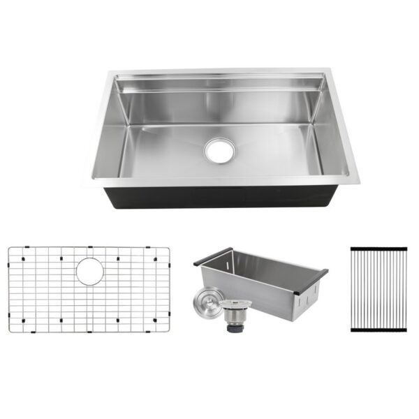 Nantucket SR-PS-3220-16 Pro Series 32 Inch Professional Prep Station Small Radius Undermount Stainless Kitchen Sink with Accessories